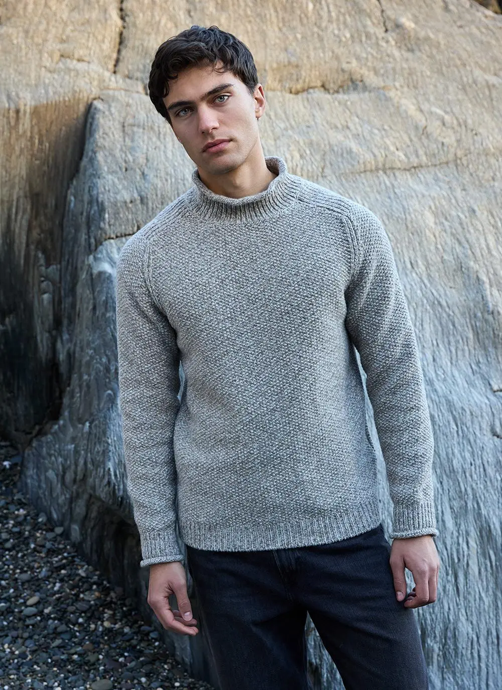 Fisherman Cashmere Seed Stitch Roll Neck Sweater